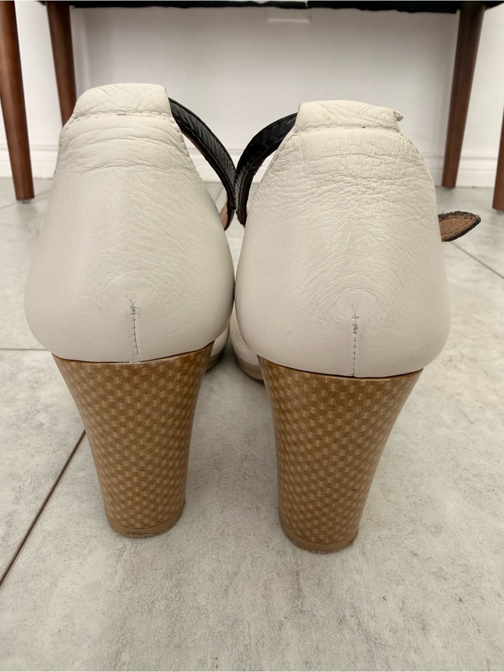 T-Strap Heels in Cream and Black — Classic Women's Dress Shoes - Picture 2 of 6